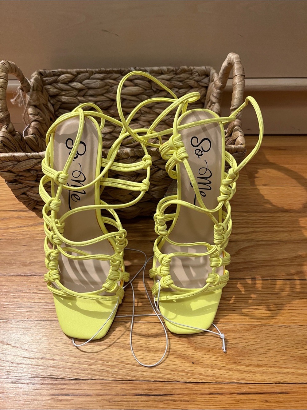 NWT Lemon Yellow Lace-Up Strappy Heels